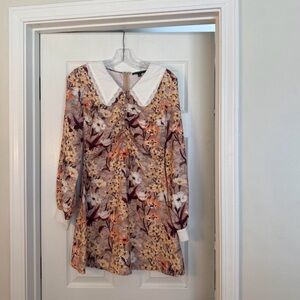 Floral Long-Sleeve Dress with White Collar